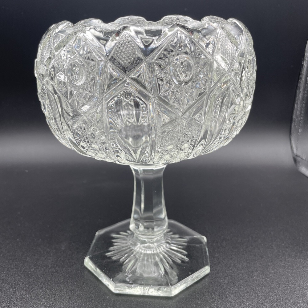 McKee Quintec Glass Compote Bowl Pedestal Clear Early American Pressed